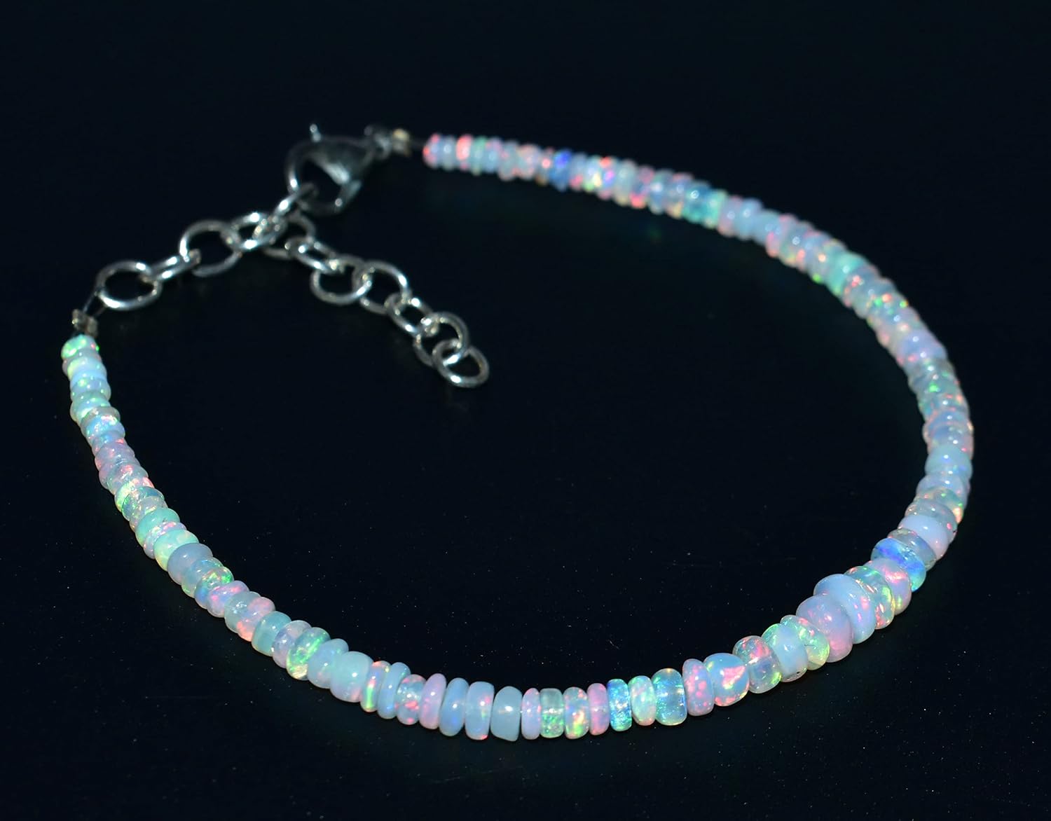 3X5 MM 100% Natural Ethiopian Fire Opal Gemstone Beads Bracelet for Women, Premium Gift Jewelry, Birthstone, image 3