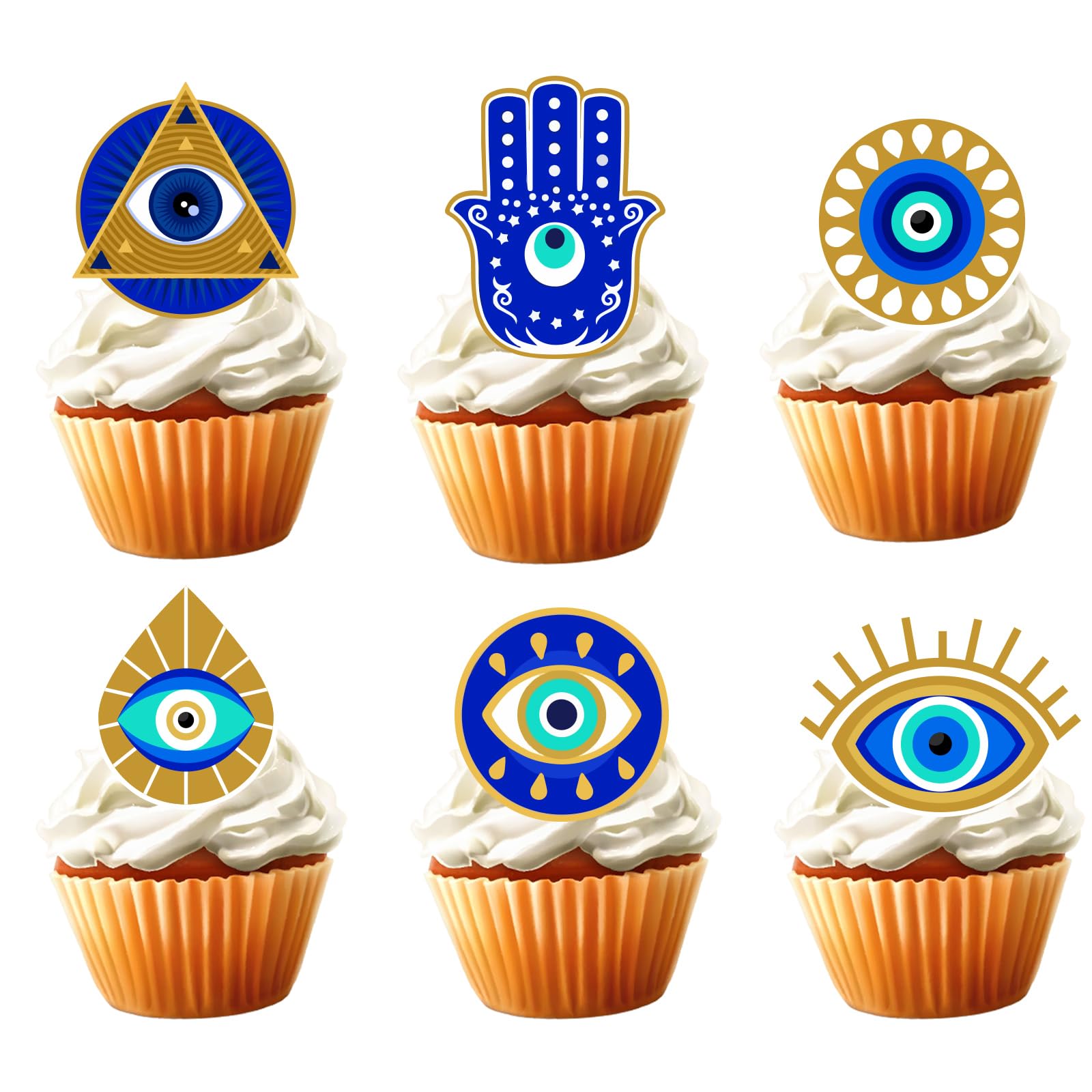 18pcs Evil Eye Cupcake Toppers for Happy Birthday Evil Eye Shaker Egyptian Theme Party Decorations Glitter Luck Egyptian Cake Decorations
