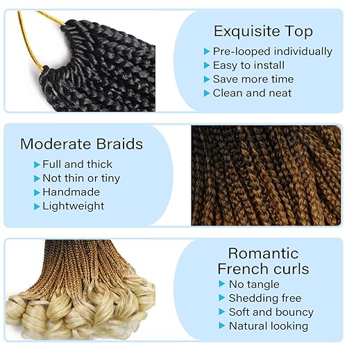 Miniatura 3 de Cabello de ganchillo para mujer, cabello rizado francés de 14 pulgadas, trenzas de caja Goddess de ganchillo con extremos rizados, extensiones de