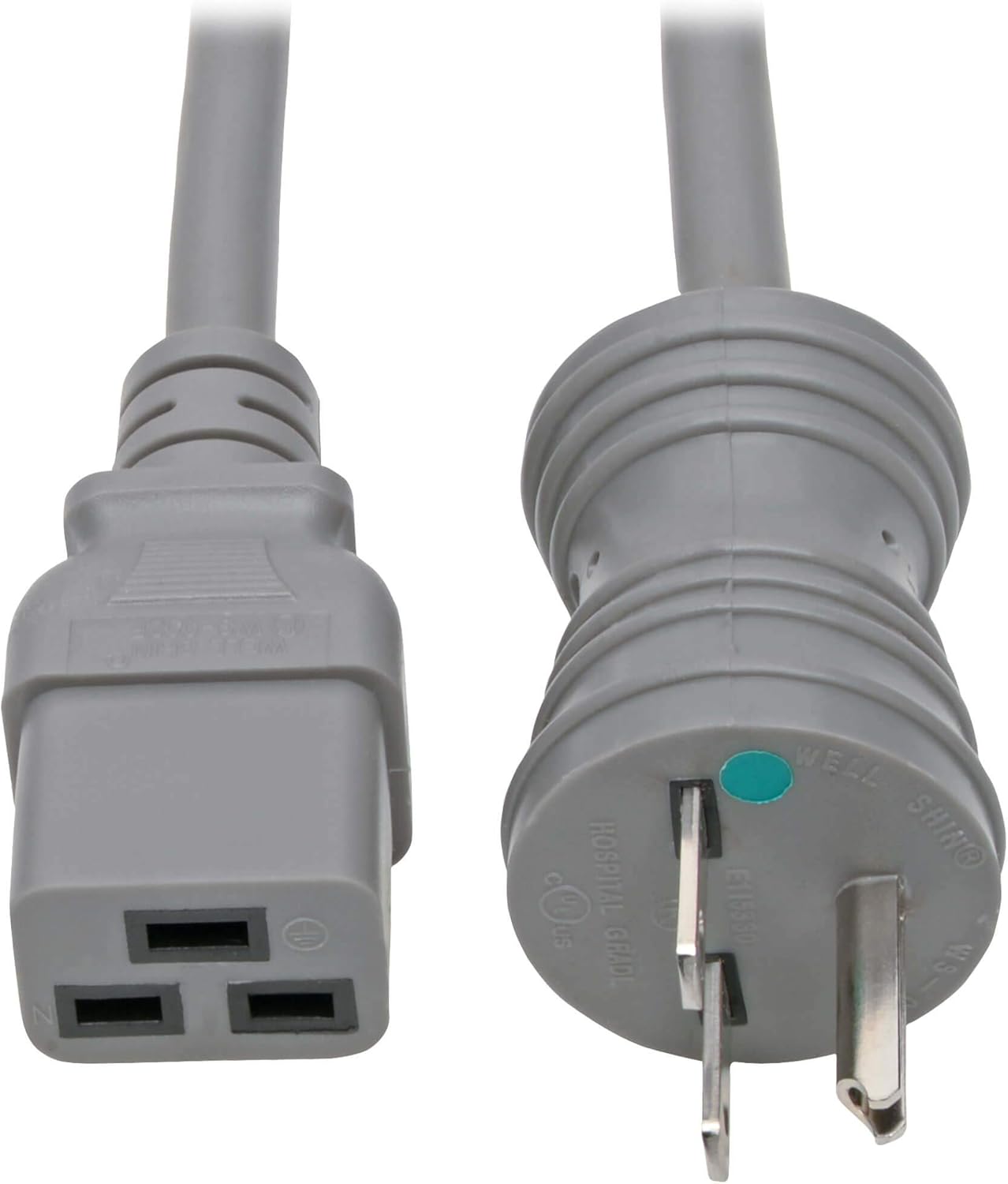 Tripp Lite Hospital-Grade Power Cord (Nema 6-15P to C19), Heavy Duty, 15A, 250V, 14AWG, 6 ft., Grey (P033-006-GY-HG)