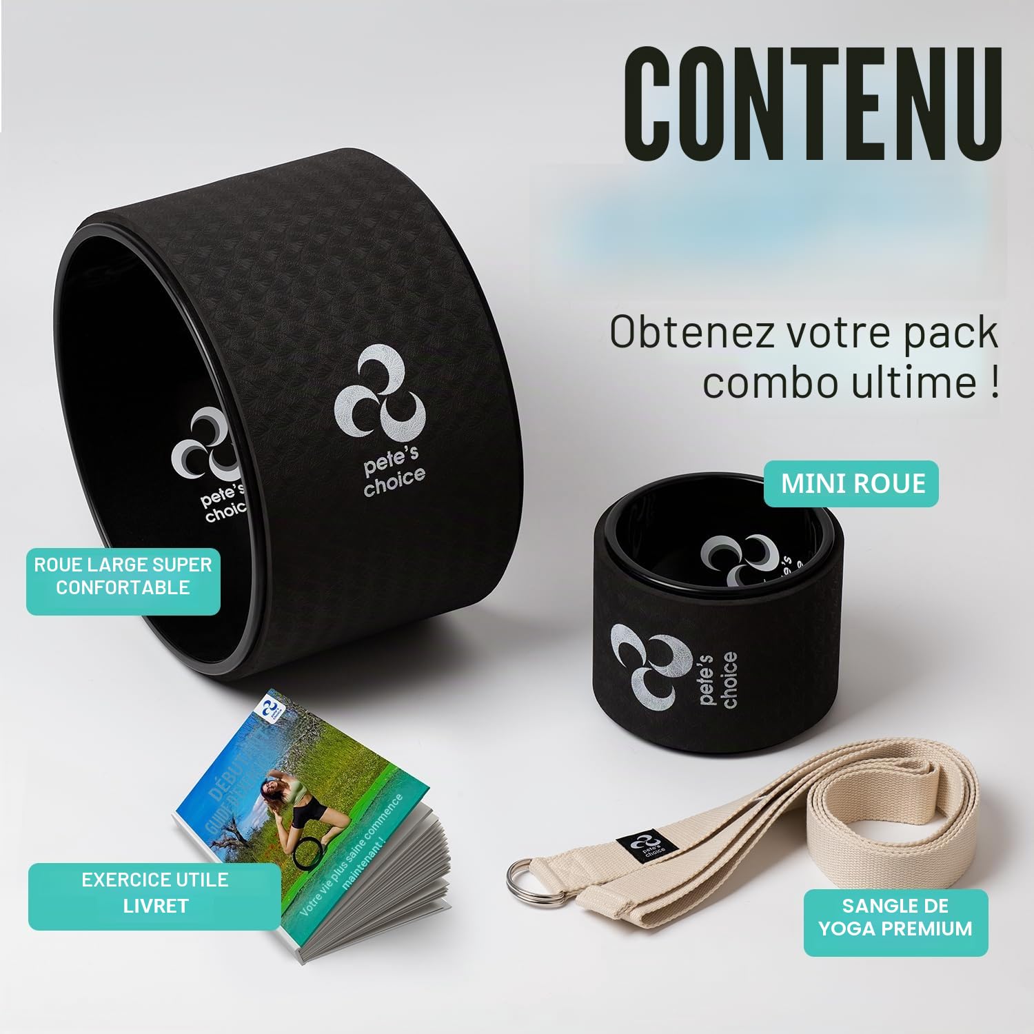 Roue de yoga extra large, mini roue de yoga – Kit de yoga adapté aux débutants. Rouleau dorsal plus confortable, stable et plus sûr. Améliore la posture, une meilleure mobilité. Exercice idéal à la