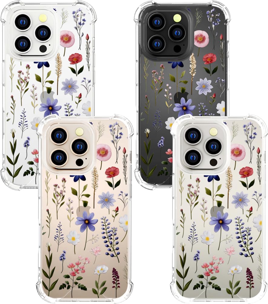 Topgraph Compatible with Iphone 16 Pro Case Designer Cute Clear For Women,Silicone Phone Cover Case Design (Blue Blooming Wild Flowers Leaves Herbs) - Image 3