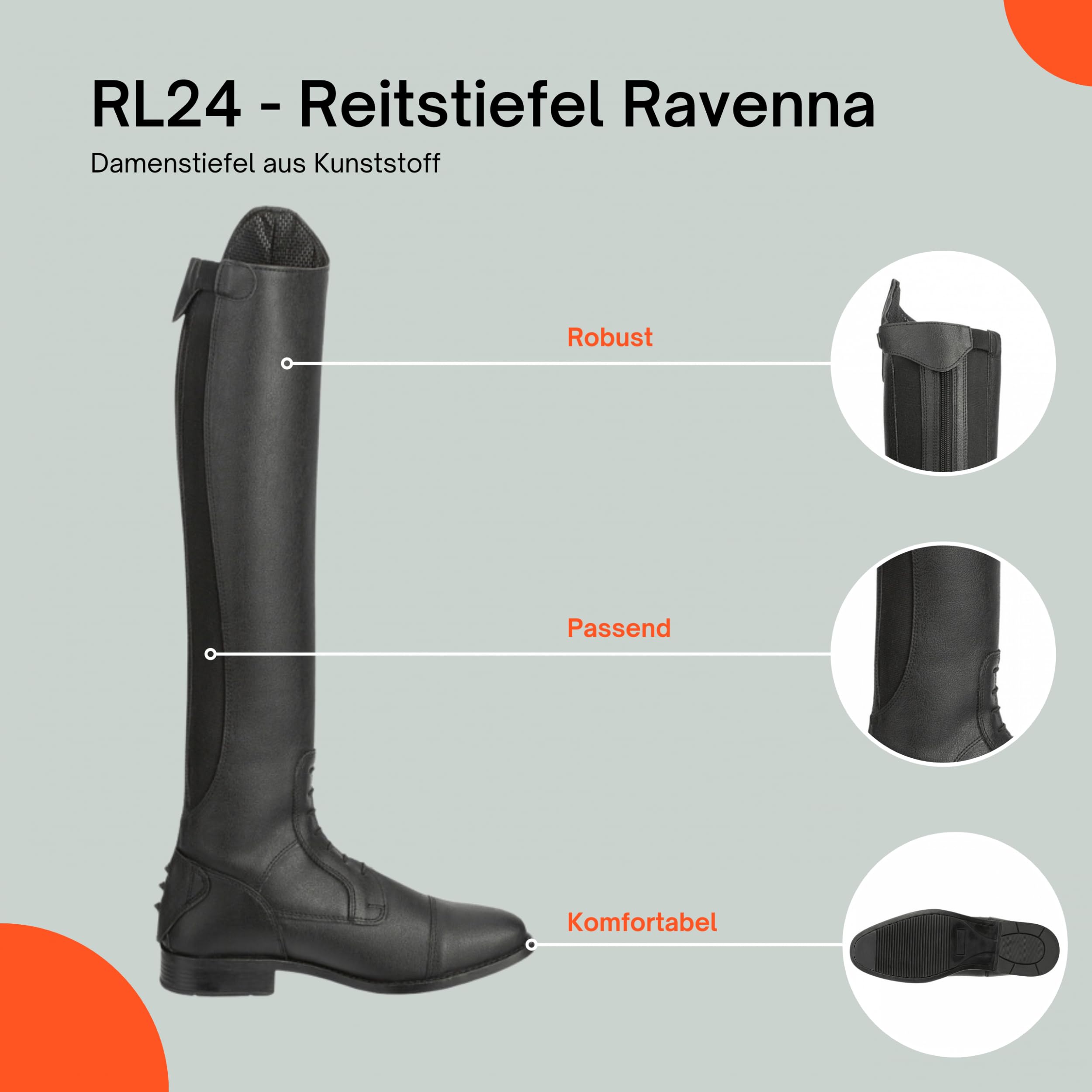 RL24 - Damen Reitstiefel Ravenna | Damen-Stiefel aus Kunstleder | Schnürstiefel mit Reißverschluss in schwarz | Reiterstiefel mit extra weichem Innenfutter | Größe 37-42