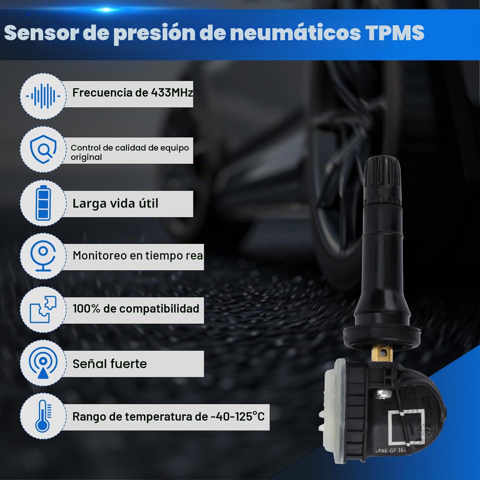 Sensor de Presión de Neumáticos Compatible con Ford Ecosport 2013 Focus 2014 Kuga Mk2 RDKS TPMS Compatible con Ford B-MAX 15 C-MAX 15 Transit/Tourneo Connect 2036832 4 Piezas