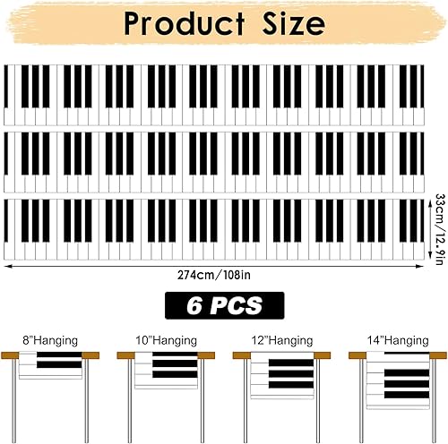 Miniatura 2 de 6 piezas de notas musicales de plástico, camino de mesa con teclado musical, impermeable, decoración de fiesta temática de 13 x 108 pulgadas, mantel