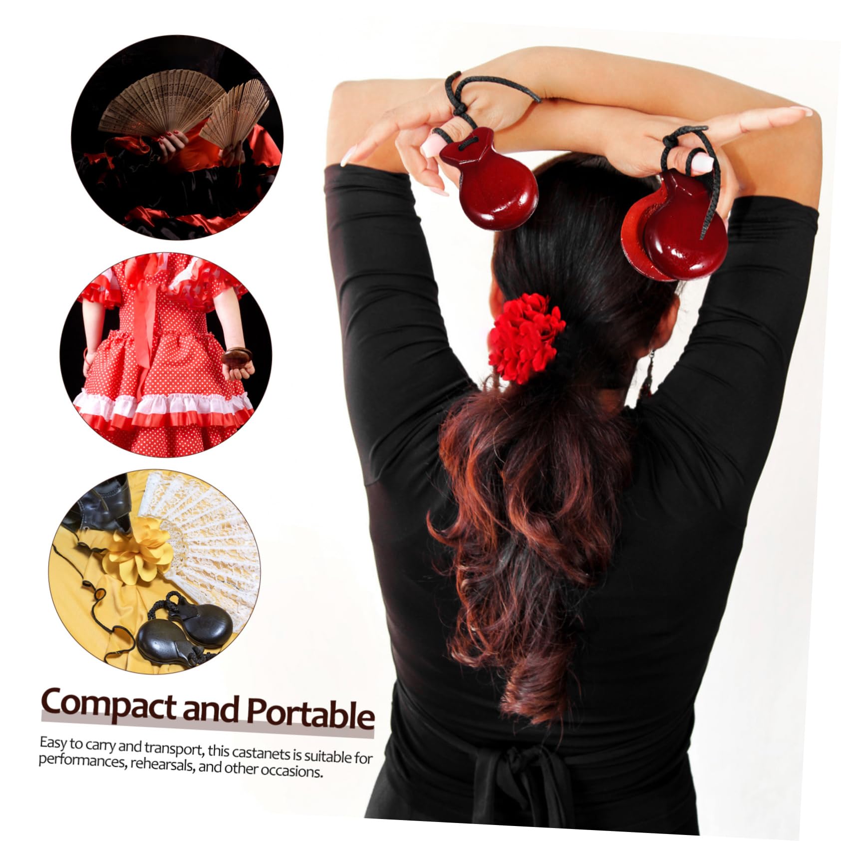 Yardwe Castanets Musical Instrument Wooden Finger Castanets Sturdy Construction Multi-functional