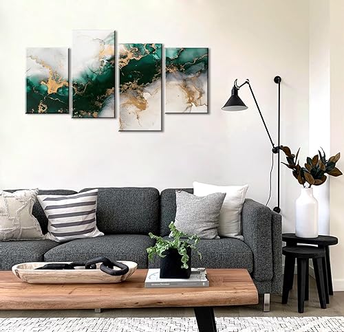 Miniatura 2 de JiazuGo Decoración de pared verde esmeralda, arte de pared abstracto de mármol verde y dorado para decoración de sala de estar, pintura abstracta