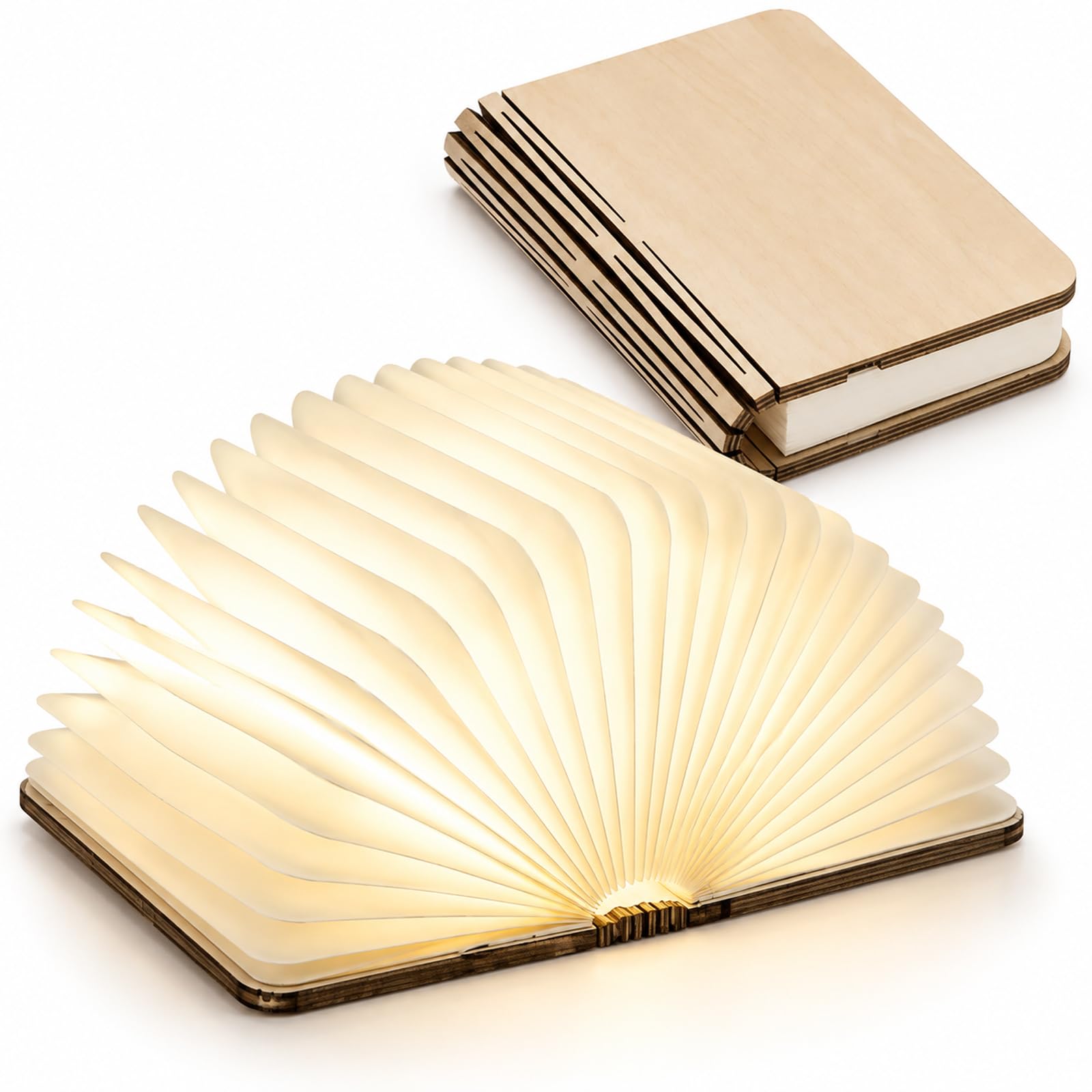 Doni Bomboniere 1 pièce Lampe livre en bois pliable veilleuse portable rechargeable USB lampe de table magnétique design élégant maison bureau décoration (MOD. 04-16,5 x 12,5 x 2,5 cm)