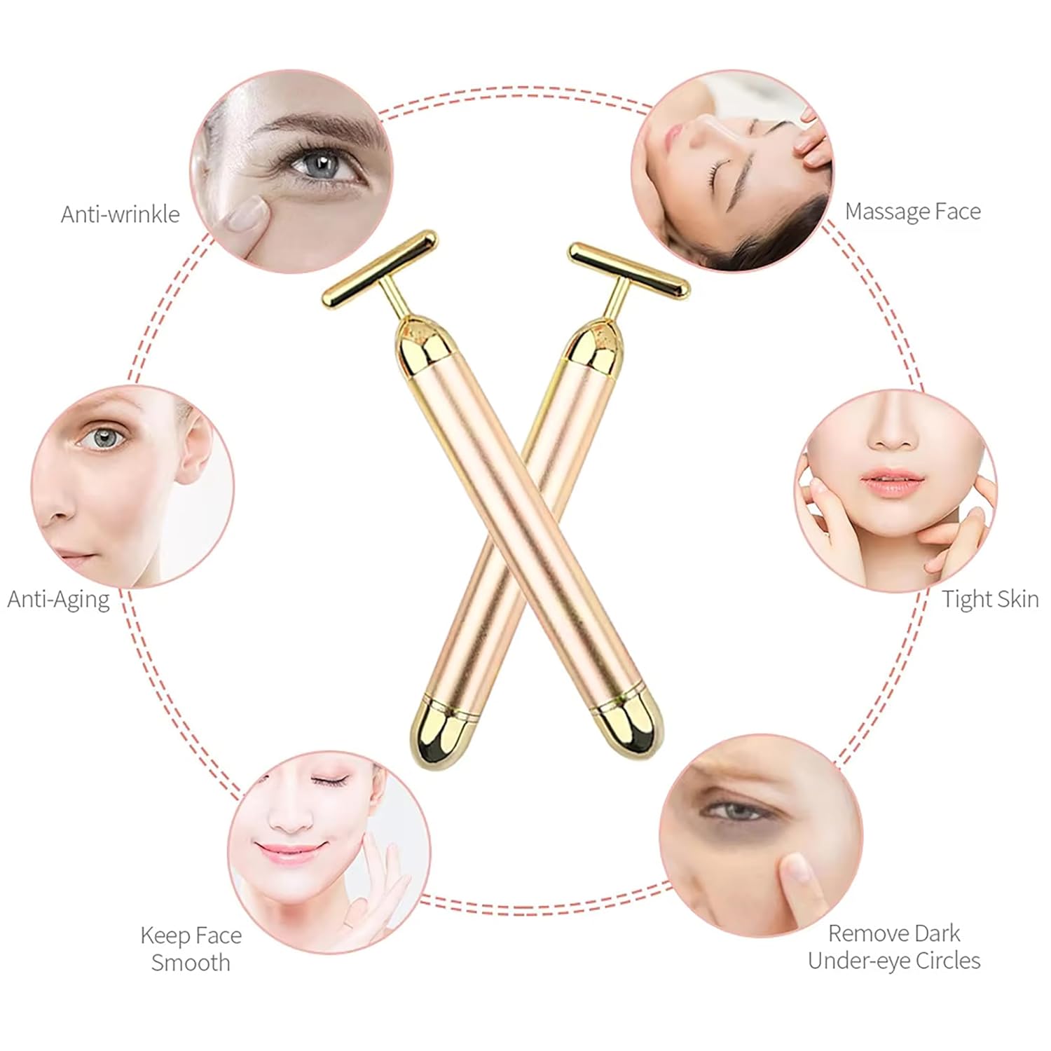 GLUN® Skincare Gold Sculpting Beauty Rod, Electric Face Vibrator Massager Tool for Face Lifting & Face Toning, Anti Wrinkles Skin Tightening Massager for Forehead Cheek, Arm, Leg & Neck