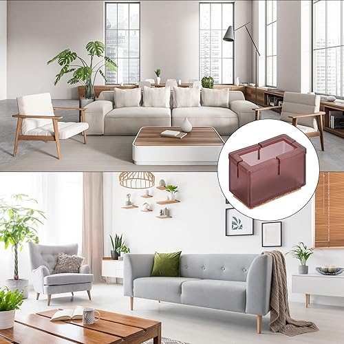 Miniatura 6 de uxcell Protectores de suelo para patas de silla, 16 piezas rectangulares de silicona y fieltro para patas de silla para suelos de madera (rojo vino,