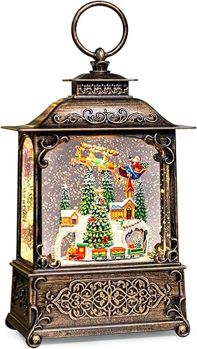 Miniatura 10 de Linterna de globos de nieve de Navidad con música, globos de nieve para árbol de Navidad con efectos de purpurina giratoria, alimentado por USB y