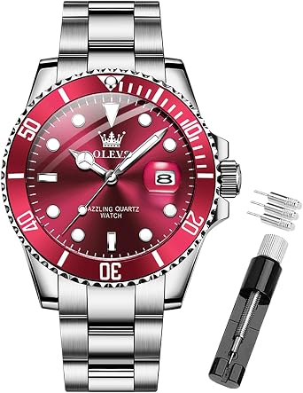 OLEVS Watch for Men Diamond Business Dress Analog Quartz Stainless Steel Waterproof Luminous Date Two Tone Luxury Casual