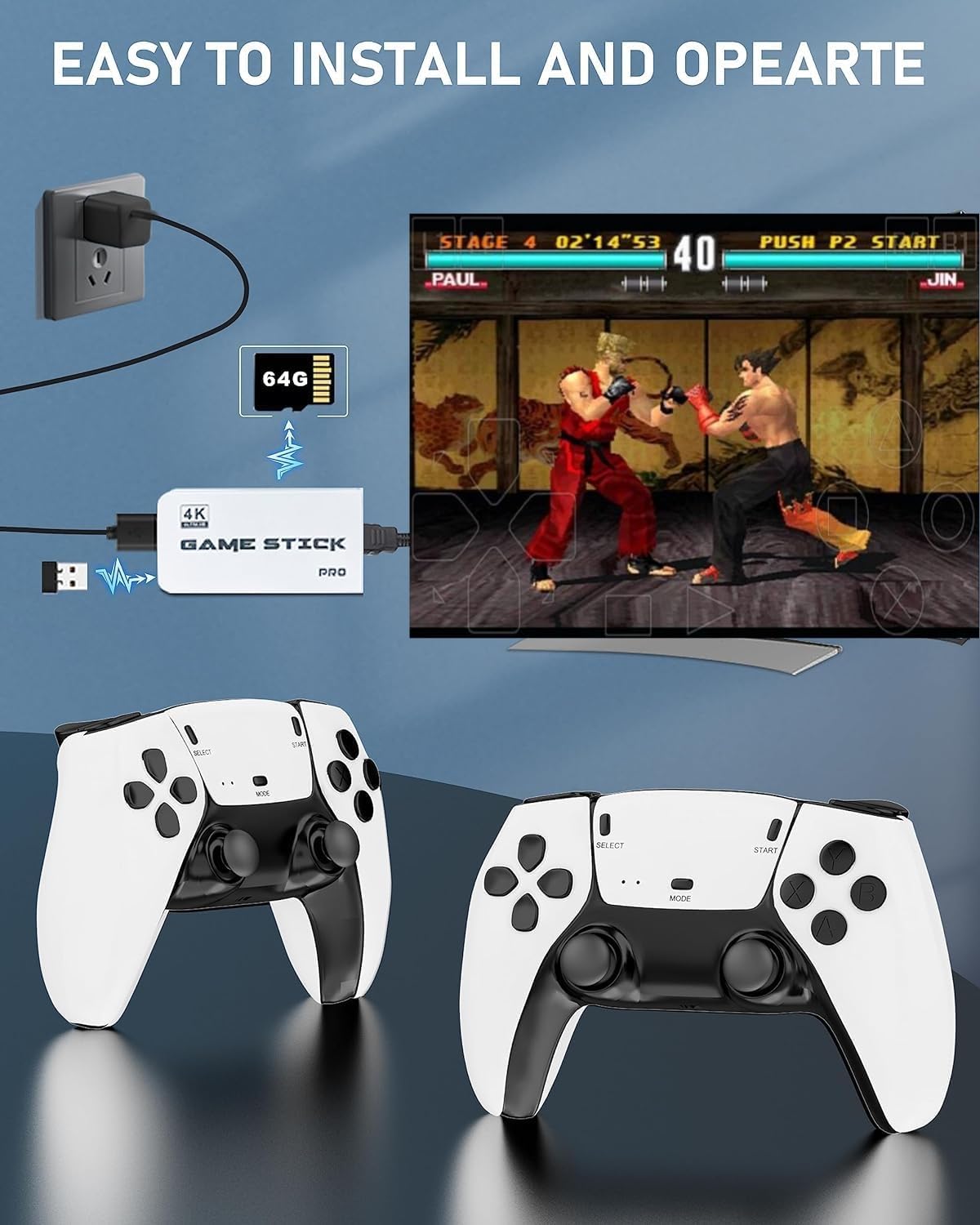 4K Ultra HD Game Stick Pro with 2 Wireless Controllers, 2.4G Gaming Console Set, White (it has very good games like contra resident evil 3 and much more/very nice quality and easy installation 1