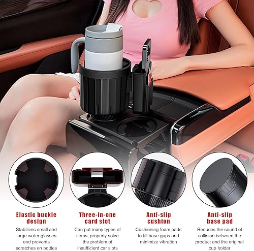 Miniatura 3 de Adaptador expansor de portavasos para automóvil, expansor de portavasos ajustable 3 en 1 con soporte para teléfono y organizador de tarjetas, se