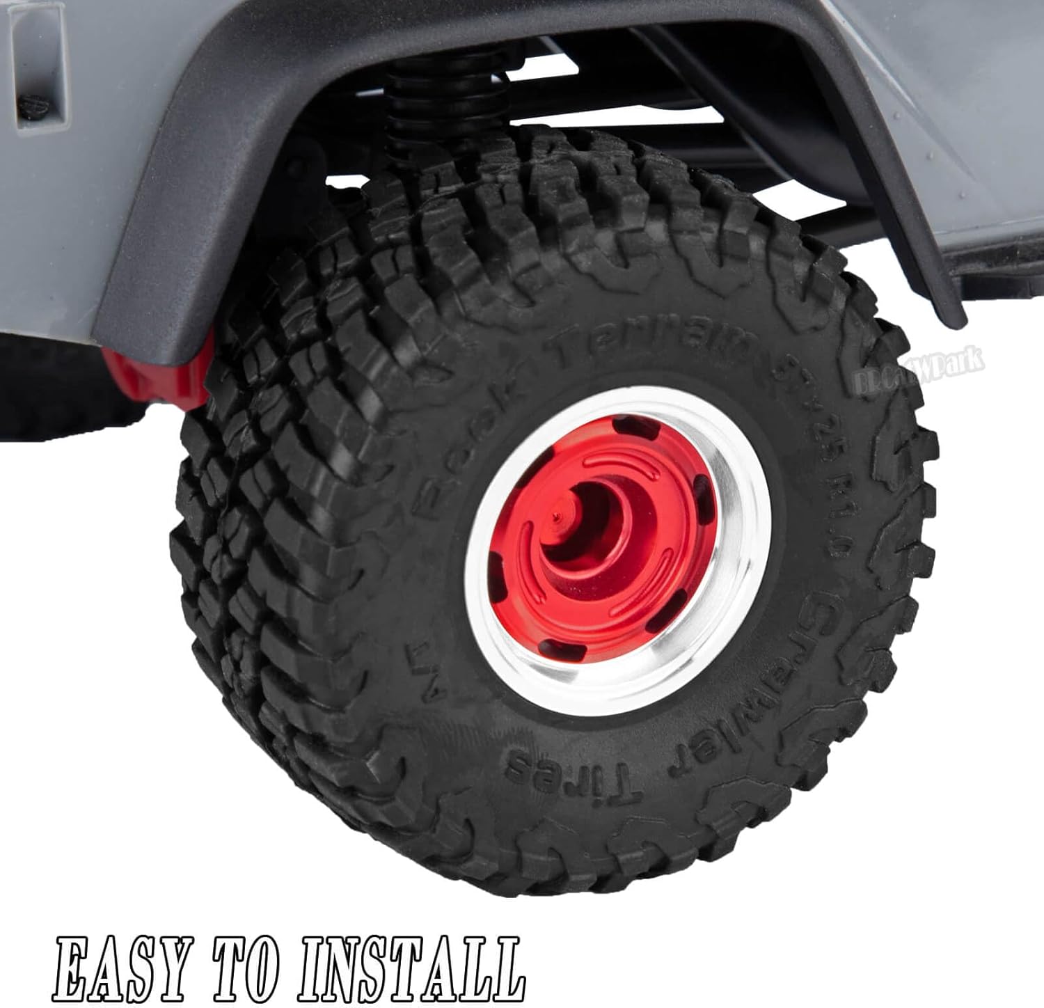 RC 1.0 Wheels and Tires for 1/18 TRX4M,1/24 SCX24 RC Crawler Car,RC Aluminum Wheel Rims & Rubber Tires w/Foam Inserts,RC 1.0 Off Road Buggy Rally Wheels and Tires,Red