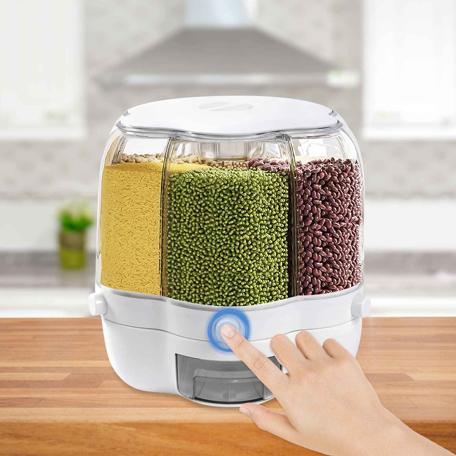 Dispensador Muesli 8kg 360 ° rotación tarros de almacenamiento conjunto dispensador de alimentos dispensador de cereales contenedor de cereales blanco