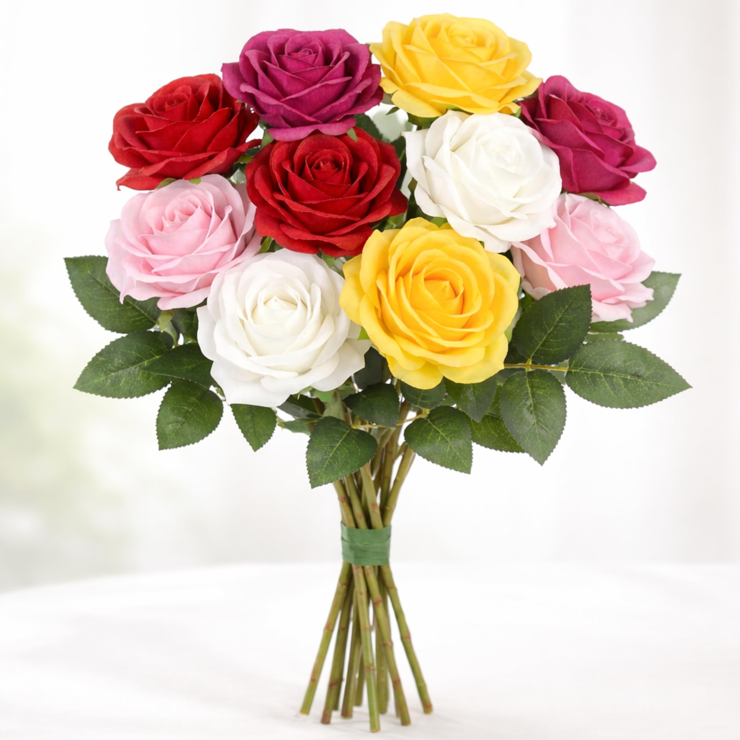 Dekorly Artificial Silk Rose Bouquet - 10 Long Stem Flowers -1 Dekorly Artificial Silk Rose Bouquet - 10 Long Stem Flowers -1