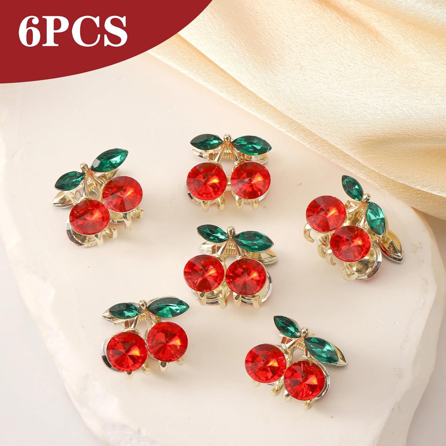 Auseibeely 6 Pcs Mini Cherry Hair Clips - Cute Rhinestone Claw Clips for Women Girls, Small Cherry Claw Clip for Half Up Styles, Decorative Rhinestone Hair Accessories, Ideal for Gifts - Image 7