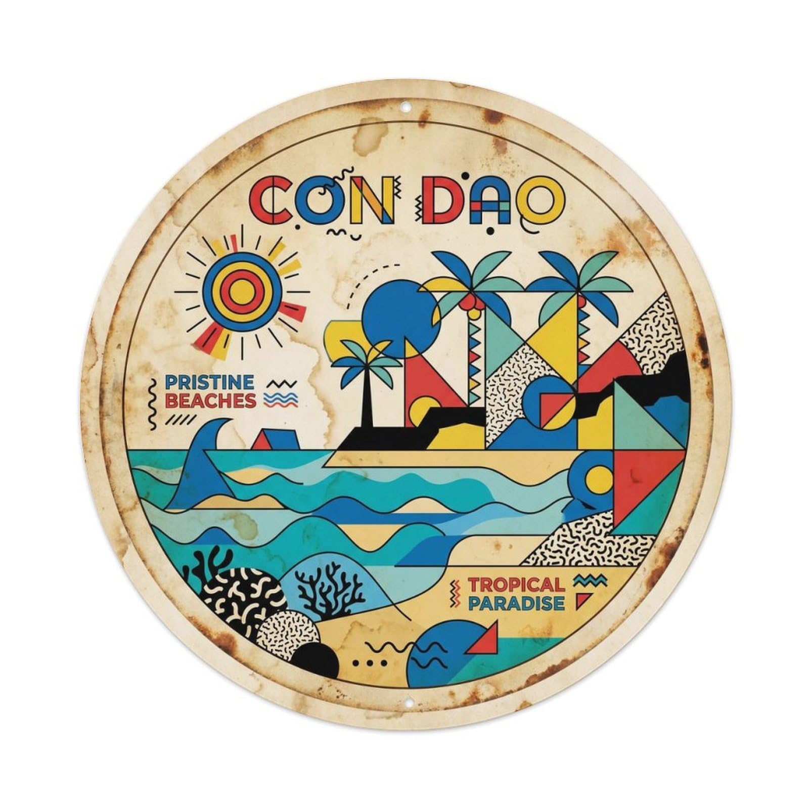 Olyhtr 8X8inch Classic Style Con Dao Southeast Asia Colorblock Travel Metal Tin Sign