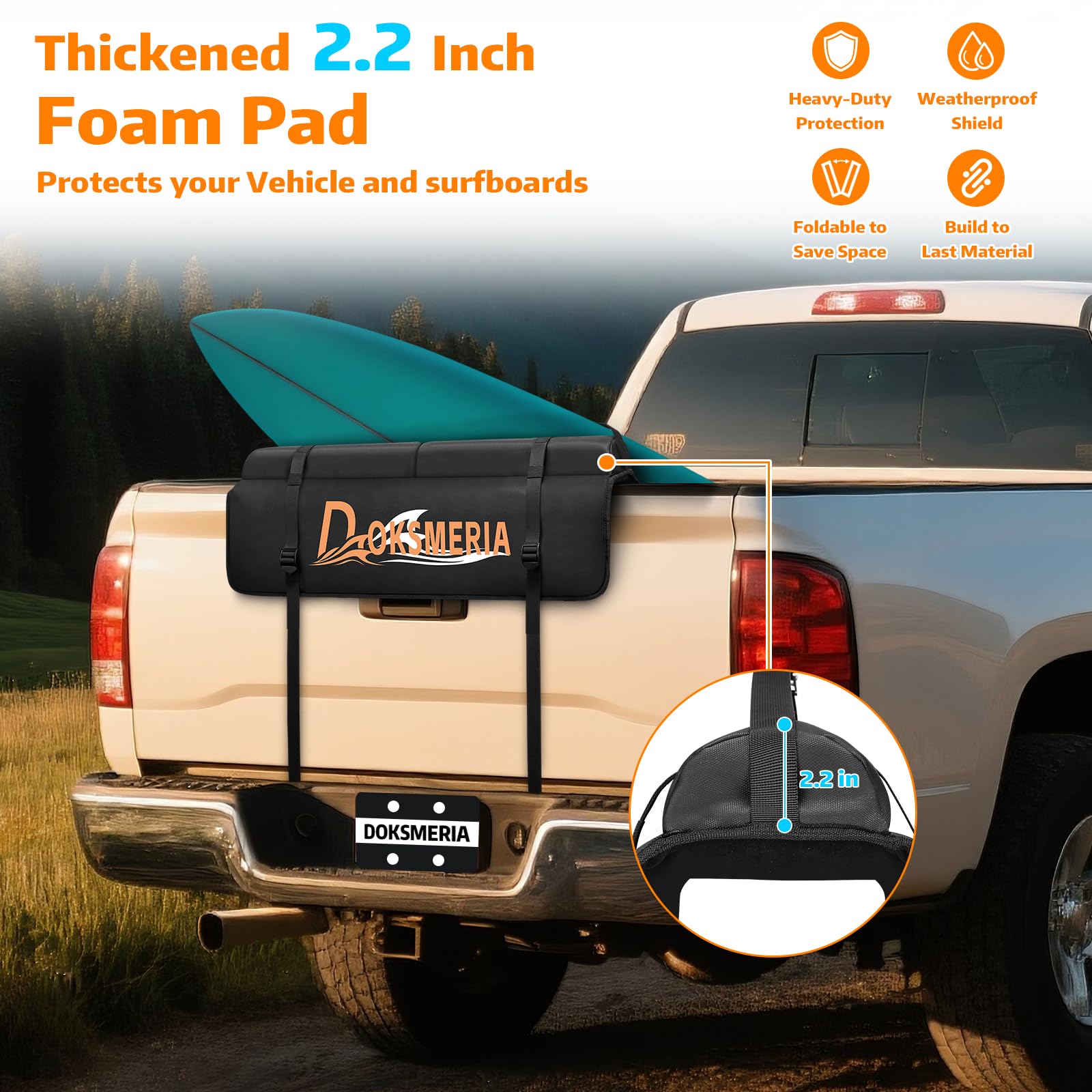 doksmeria Tailgate Surfboard Pad, Upgrade Tailgate Surf Pad with Extra Thick Padding & Flannel Lining, Foldable Surfboard Tailgate Pad for SUP, Longboard, Surfboard, Ladders, Lumber