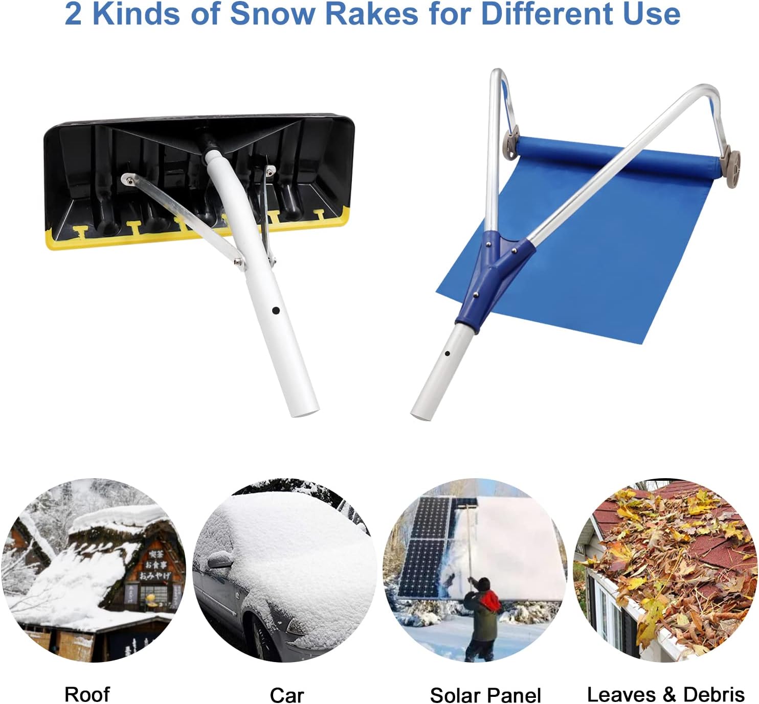 review HXS Snow Roof Rake with 2 Cutting Blades 2 in 1 Telescoping Roof Snow Rakes for House Roof Reach to 21Feet, Lightweight Aluminum Roof Snow Removal Tools Roof Rake for Snow Removal, Wet Leaves, Debris