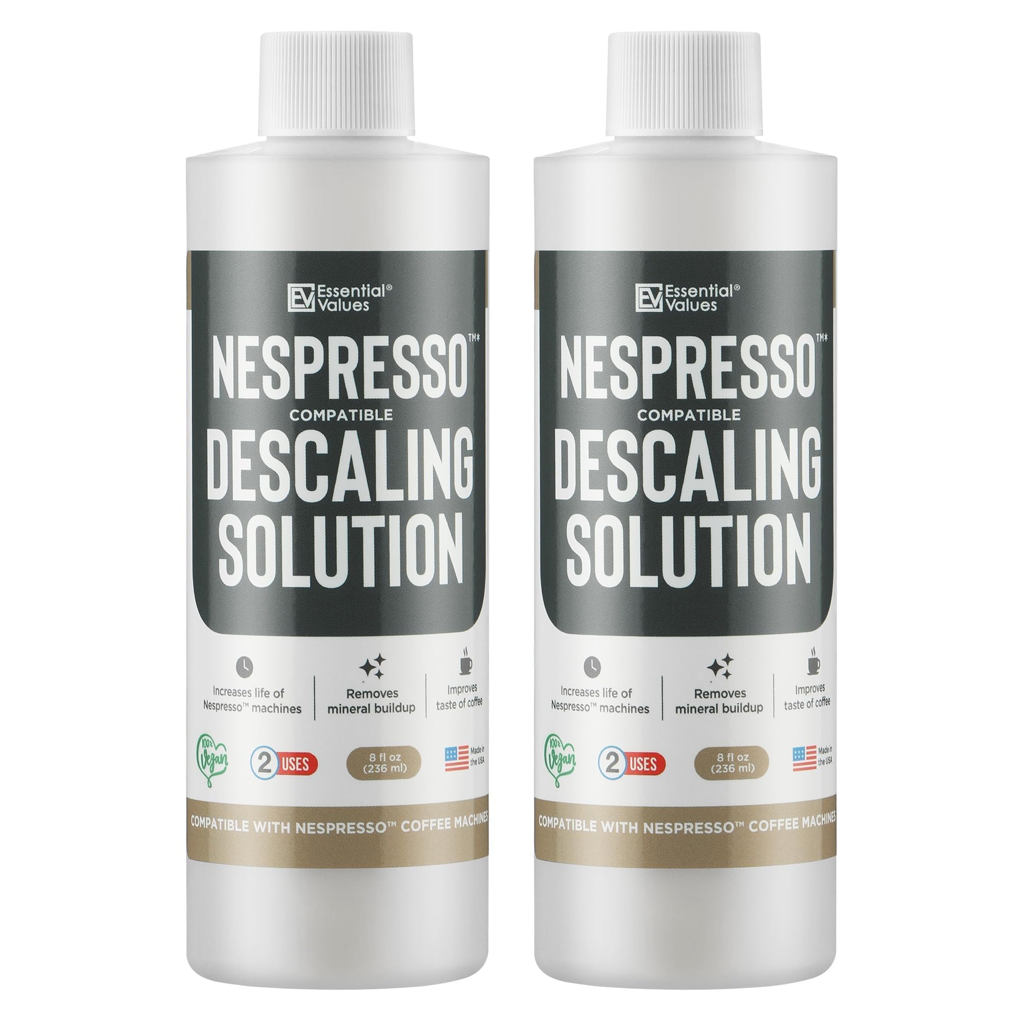 Essential Values Descaling Solution Compatible with Nespresso - Coffee Descaler - Coffee Maker Cleaner - Kettle, Espresso Machine Cleaning - 12 Month Supply 2-Pack
