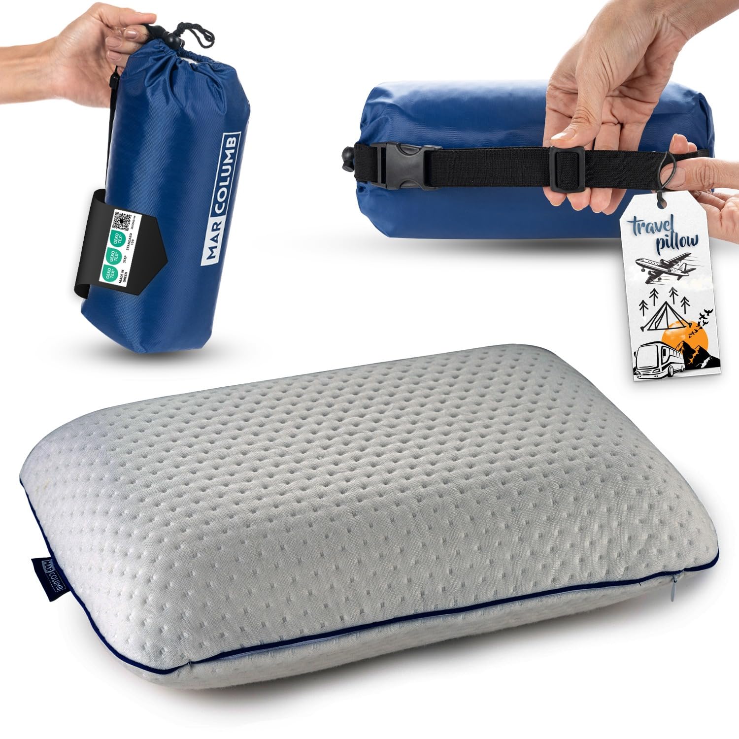 alkamto Reisekissen-Campingkissen-ergonomisches Memory-Schaum-Kissen mit temperaturregulierendem Bezug-Oeko-TEX Made IN Green