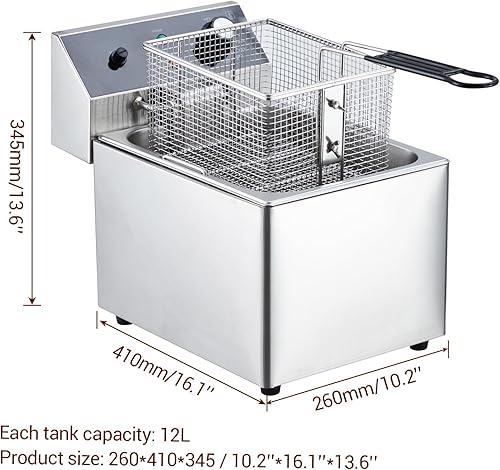 Miniatura 3 de Freidora eléctrica de acero inoxidable con cesta y tapa, capacidad de 12.68 cuartos de galón12 litros, 1800 vatios, freidora de encimera de 120 V