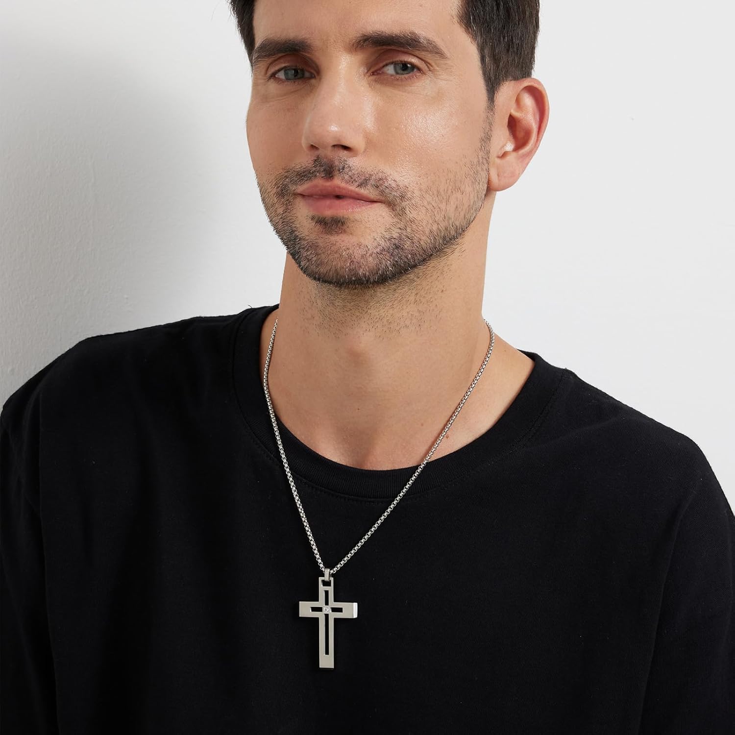 Men's Cross Necklace 361L Stainless Steel Large Cross Pendant Jesus Christ Necklace Jewelry, with Rolo Chain 22/24/26 Inch - Image 2