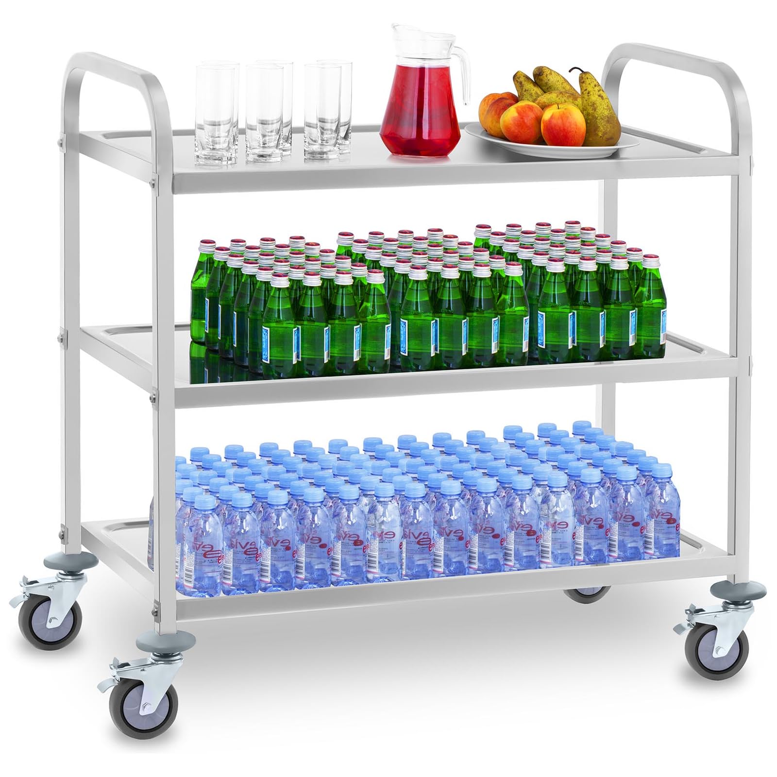 Royal Catering RCSW-6.2 Carro Cocina Carrito de Servicio con Ruedas (3 Estantes, Distancia Entre estantes 28,5 cm, Capacidad 500 kg, Acero Inoxidable)