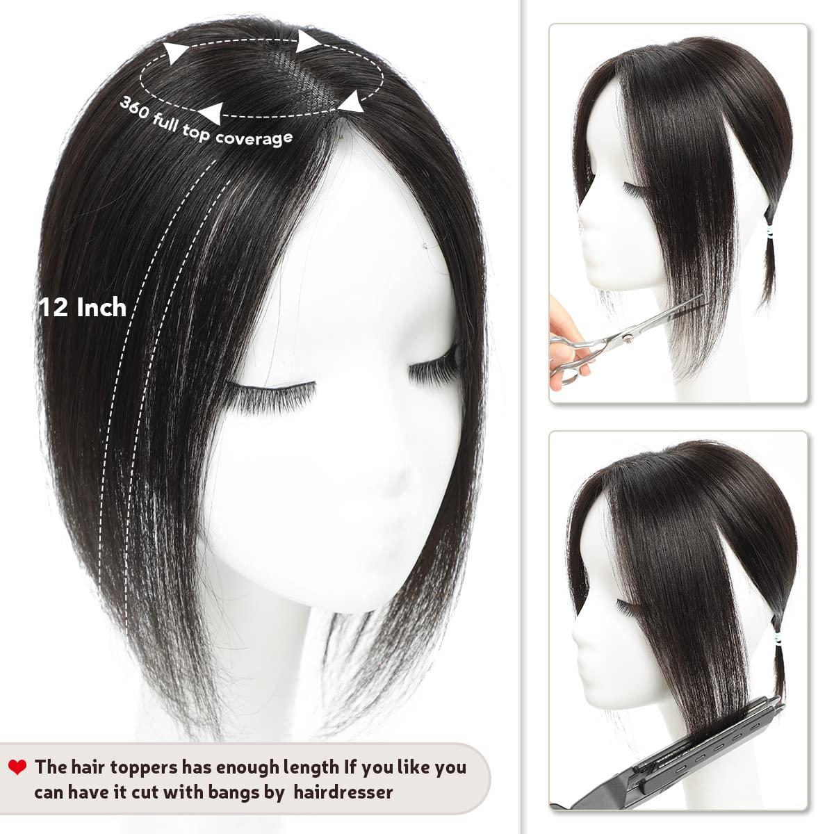 Aimeolyn Hair Toppers for Women Real Human Hair,Hairs Toppers for Women No Bangs Top Hairs Extensions/Pieces for Thinning Haisr Lace Base 12 inch