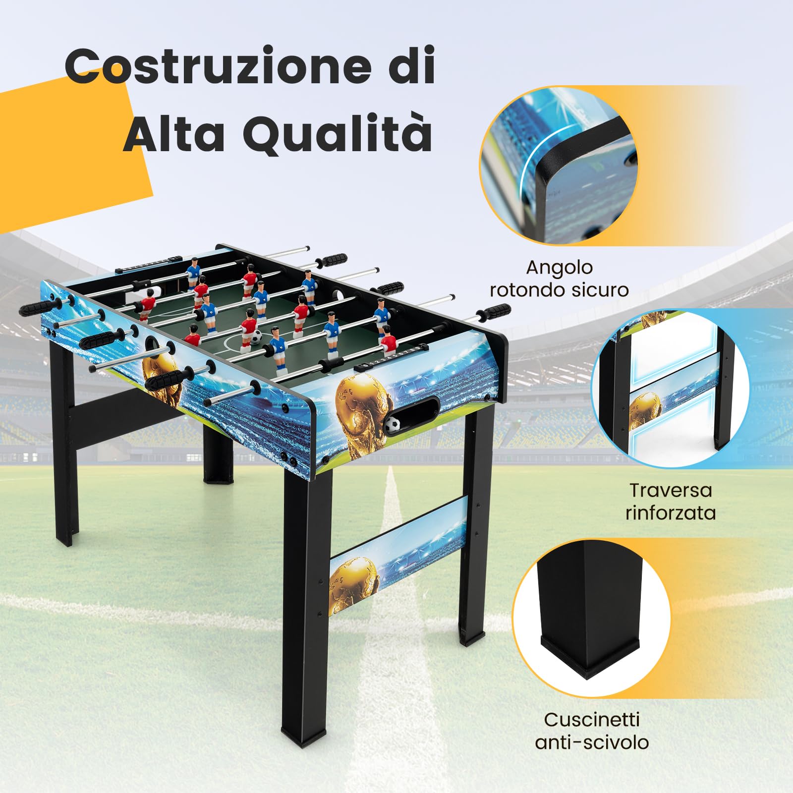 GYMAX Tavolo da Calcio da 94 cm, Tavolo da Gioco da Tavolo/da Terra con Gambe Rimovibili, 2 Palline e 2 Segnapunti Manuali per Bambini, Adolescenti e Adulti, Giochi di Calcio per Casa, Sala Giochi