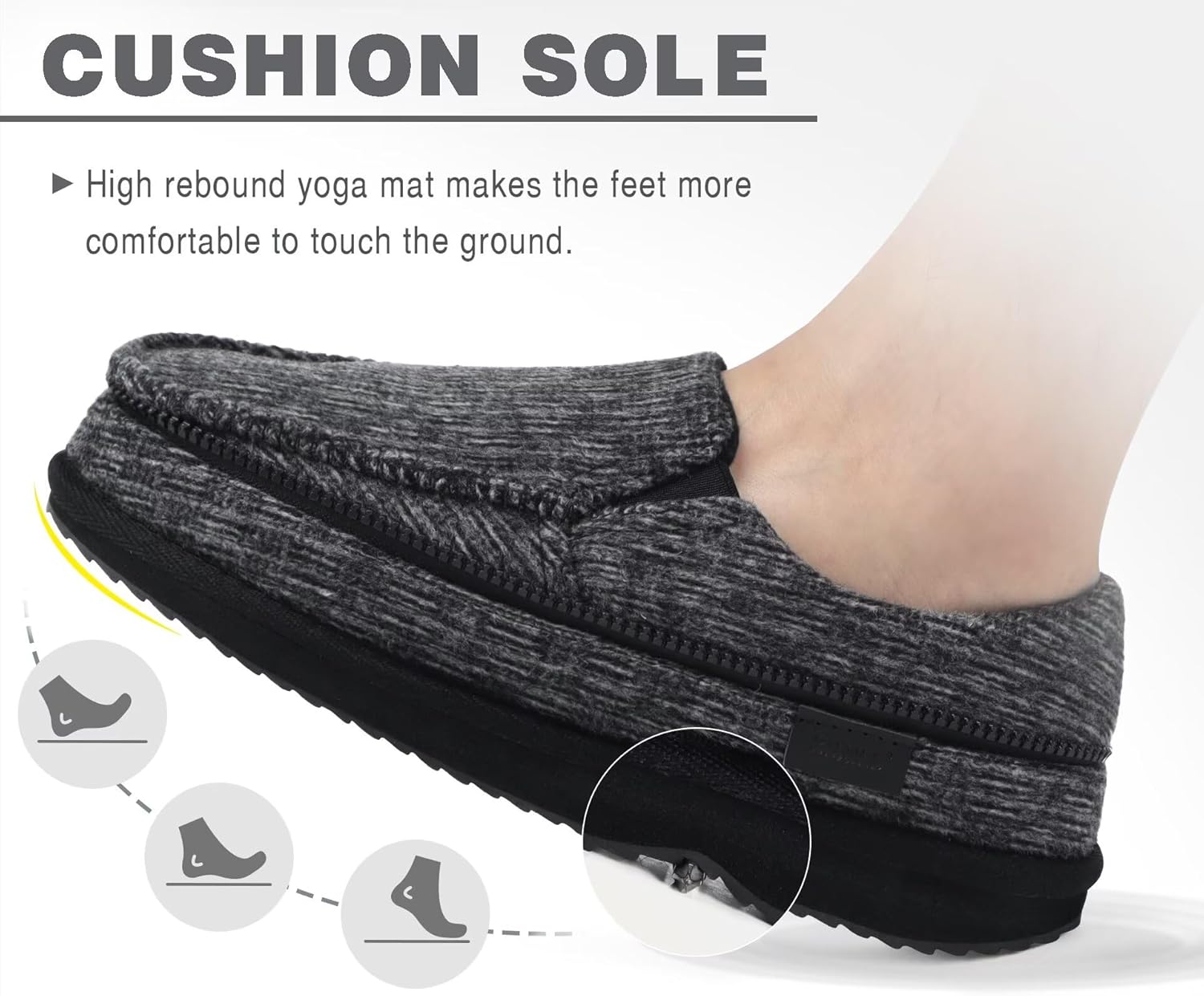 KuaiLu Mens Memory Foam Moccasin Slippers Arch Support Cushion Yoga Foam Fuzzy Zipper House Shoes with Indoor Outdoor Rubber Sole - Image 8