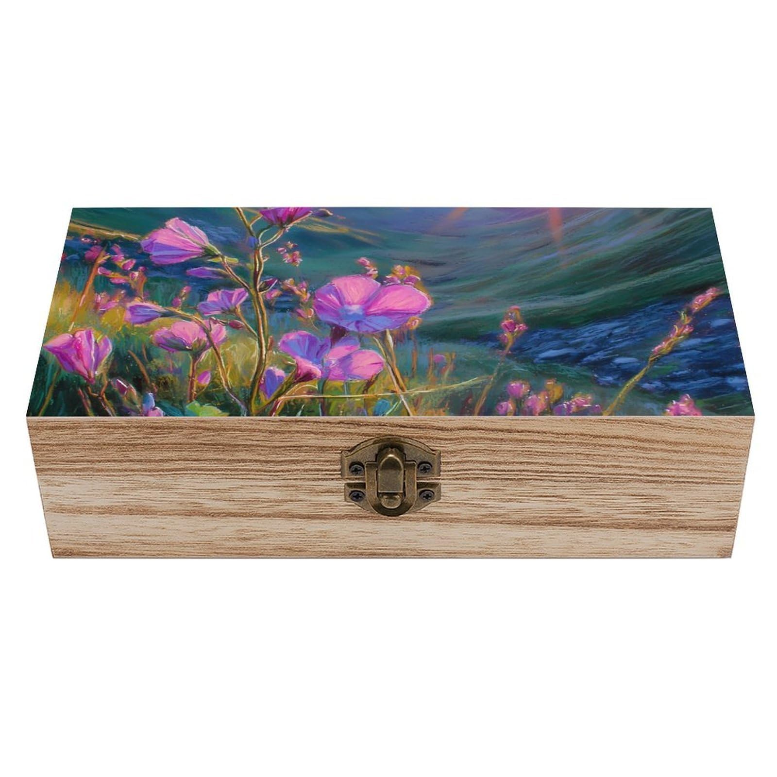 HLBSDM Irish Landscape Flower Sunset Wooden Storage Box Craft Memory Keepsake Treasure Chest Box Jewelry Organizer