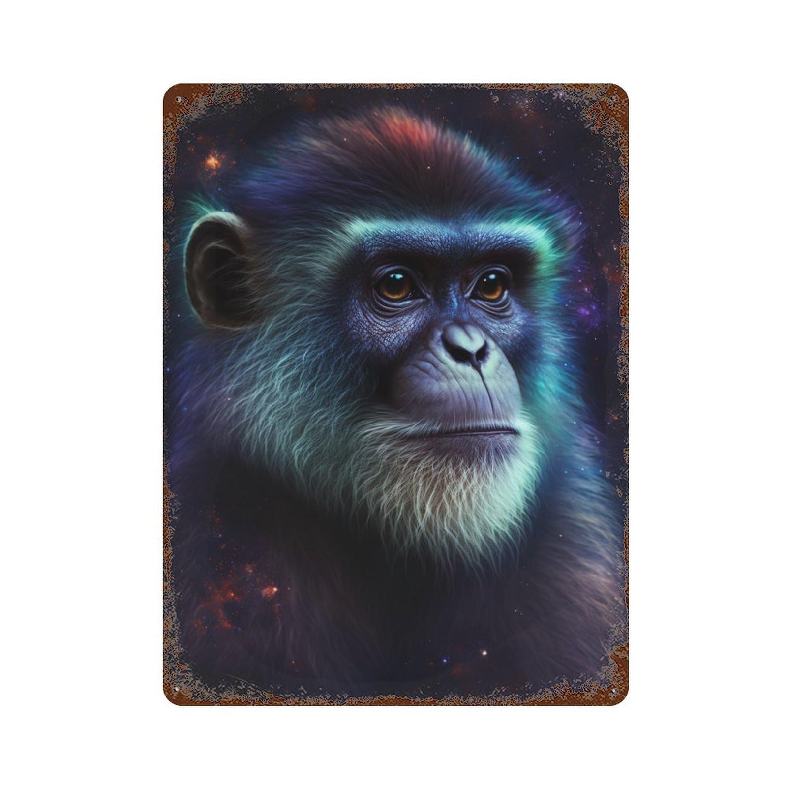 Rust Effect Cosmic Monkey Portrait-2 Vintage Rust Metal Sign 15.7"x11.8", Old School Wall Decor for Basement, Hobby Room And Garage Decor