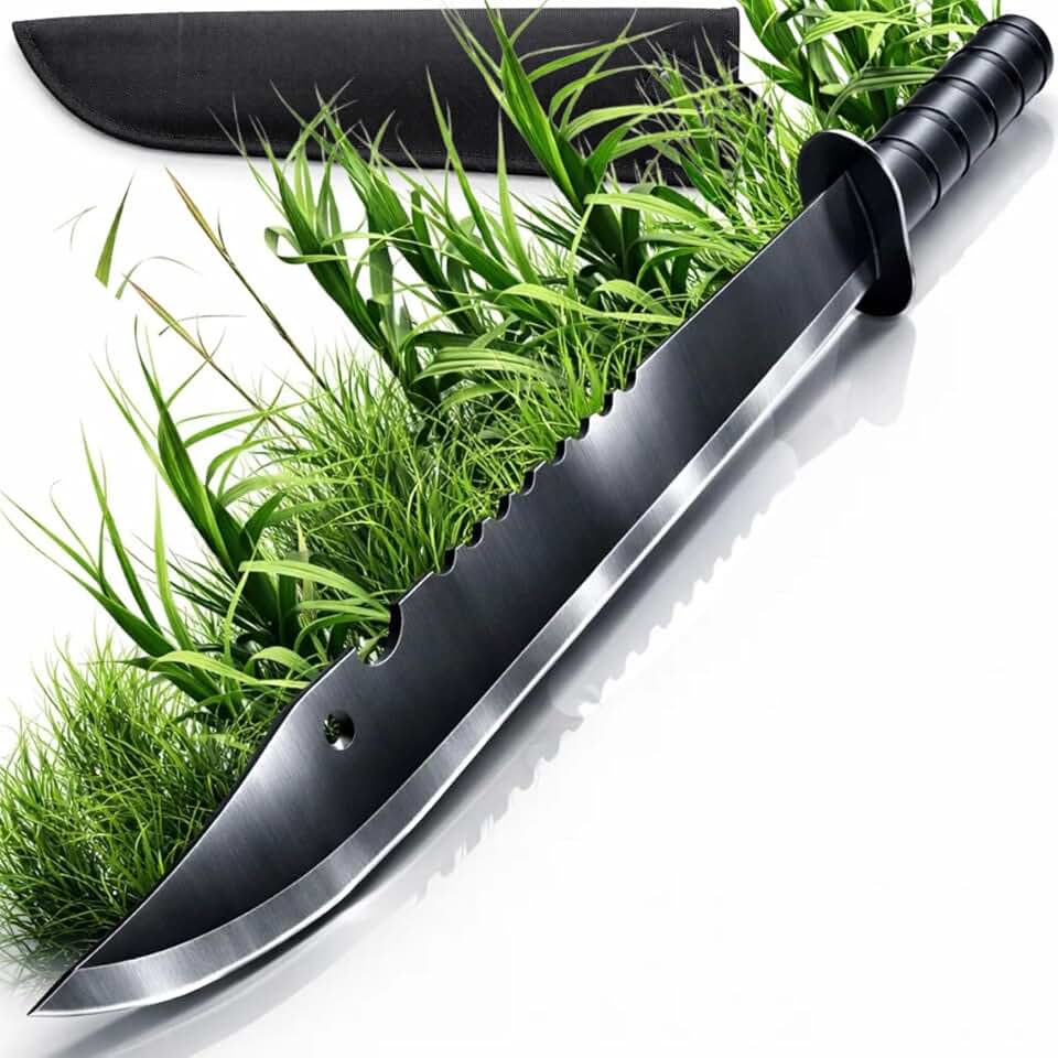 Facão Corta Mato 49,5cm com Serra Integrada e Bainha Nylon – Lâmina 35,5cm para Trilha, Camping, Sobrevivência e Corte de Galhos