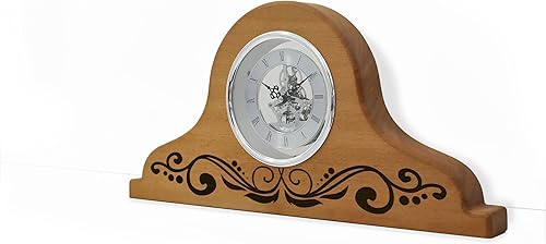 Miniatura 3 de Wooden Mantel Clock - Shelf Clock - Fireplace Clock - Skeleton Clock Face - Established - Monogram - Personalized Engraving - Closing Gift
