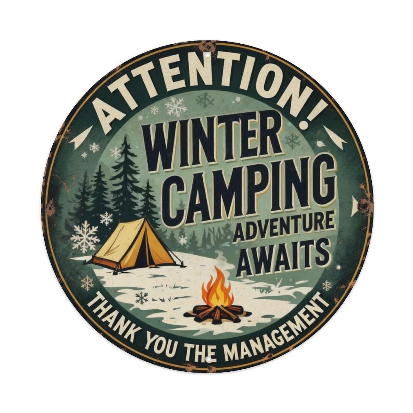 Winter Camping Adventure Awaits Metal Tin Sign Plaque