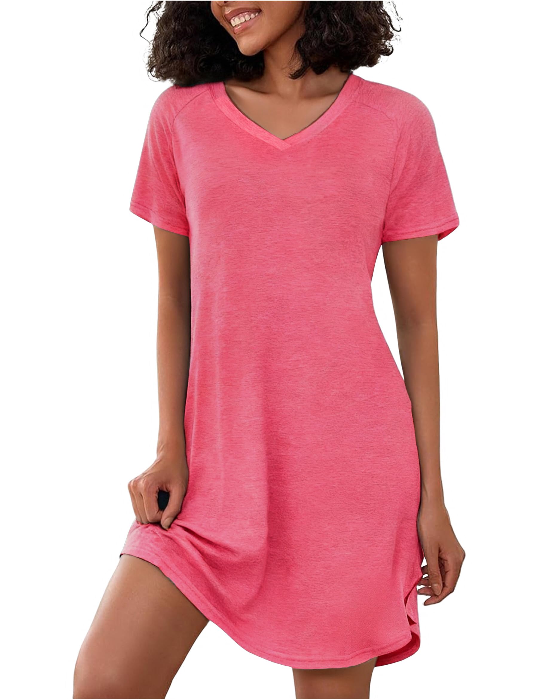 Marvmys Koszule nocne damskie Plus Size Letnia koszula nocna Agodon Piżama z krótkim rękawem z kieszeniami L-4XL