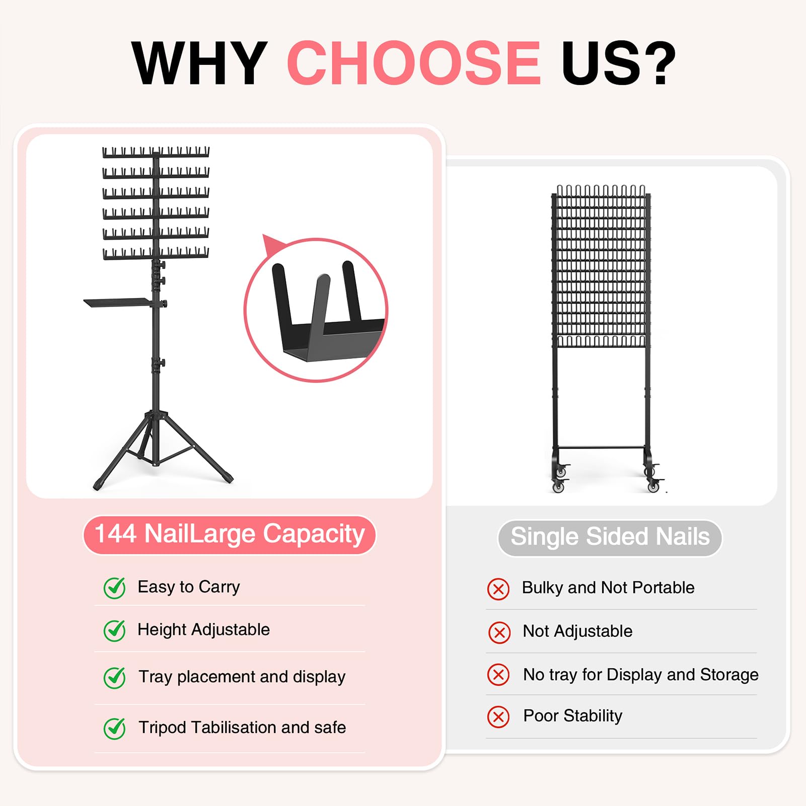 Hemndic Braiding Hair Rack with Tray, 144 Pegs, Adjustable Stand