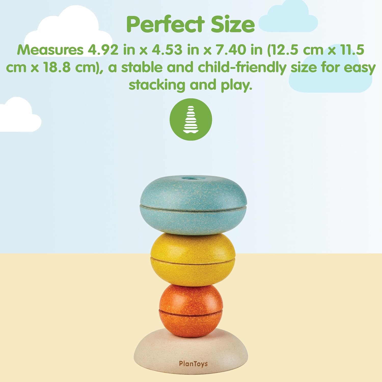 PlanToys® Stacking Cups Ring Wooden Montessori Size and Colour Sorting Toy | Fine Motor, Early Math and Coordination Development | Eco Friendly Educational Activity for Toddlers