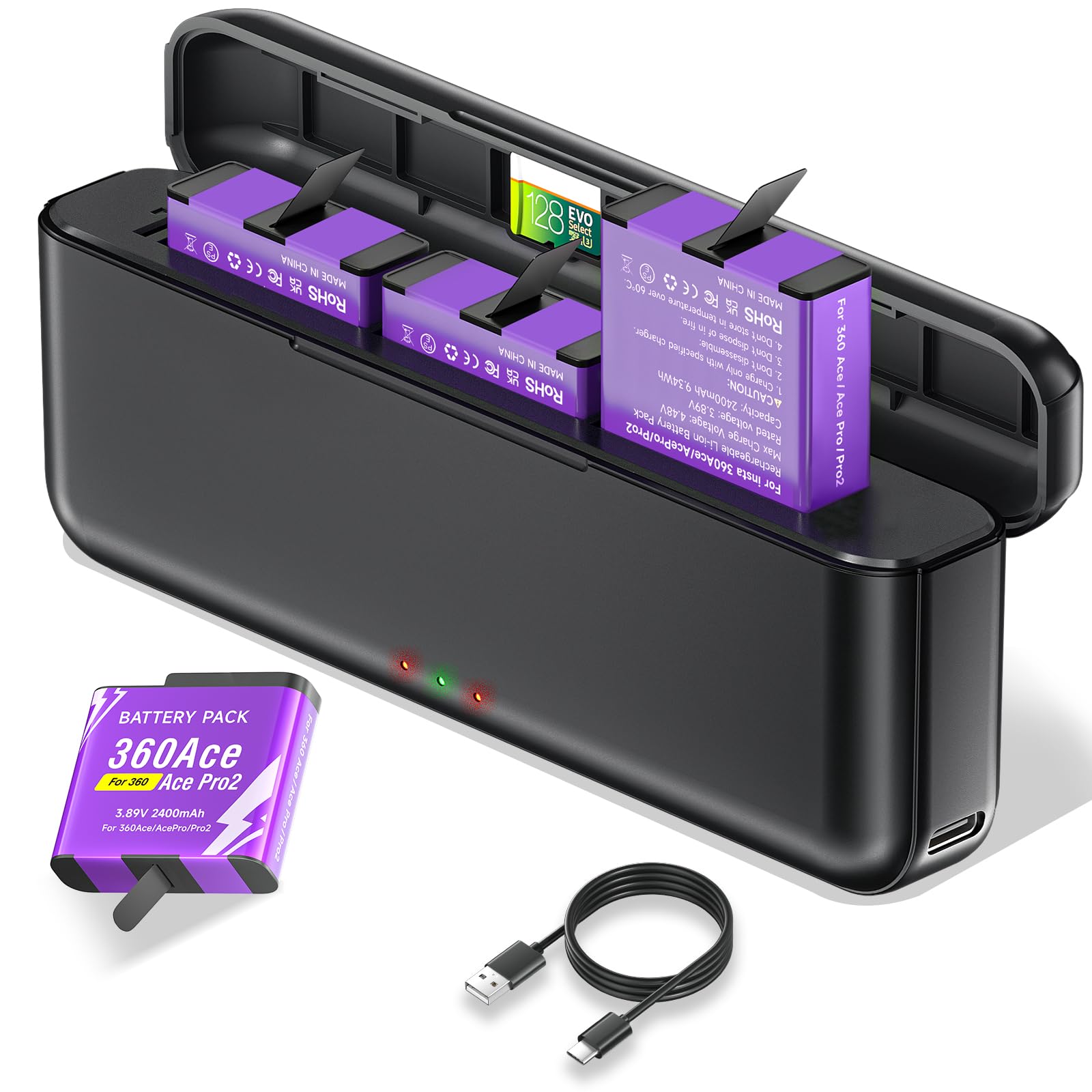 CITYORK 3-Slot Ladegerät und 3PCS 2400mAh Akku Kompatibel mit Insta360 Ace/Ace Pro/Ace Pro 2, ErsatzAkku für Insta360 Ace/Ace Pro Akku-Ladegerät-Kit