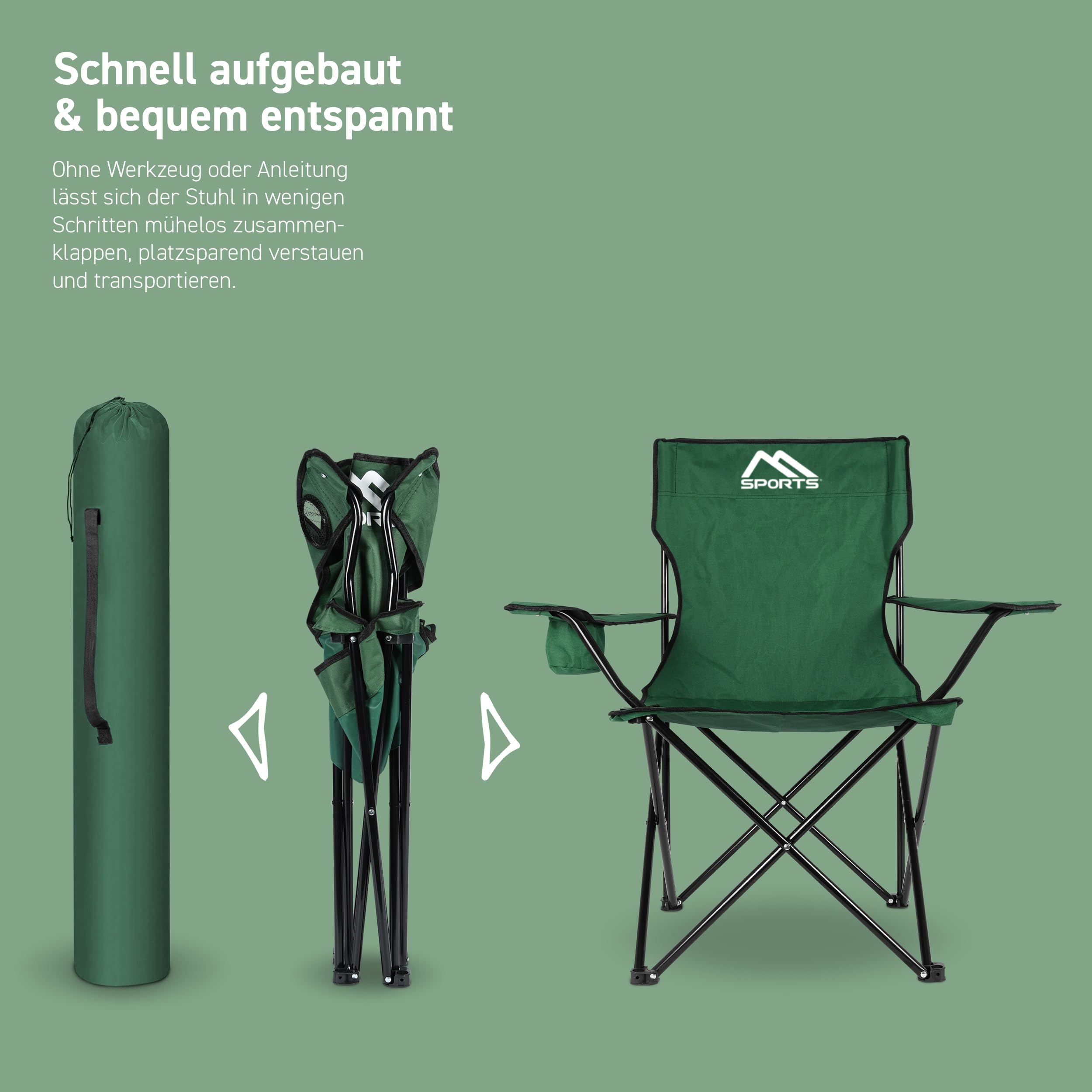 MSPORTS Campingstuhl Premium inkl. Tragetasche Anglerstuhl Faltstuhl - auswählbar als 2er Set - Klappstuhl mit Armlehne und Getränkehalter praktisch robust leicht Camping Stuhl