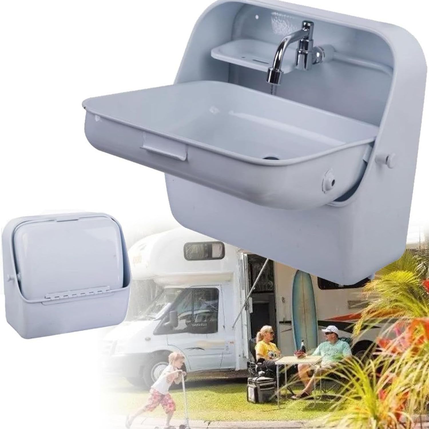 Évier pliable pour camping-car et caravane avec robinet d'eau froide intégré