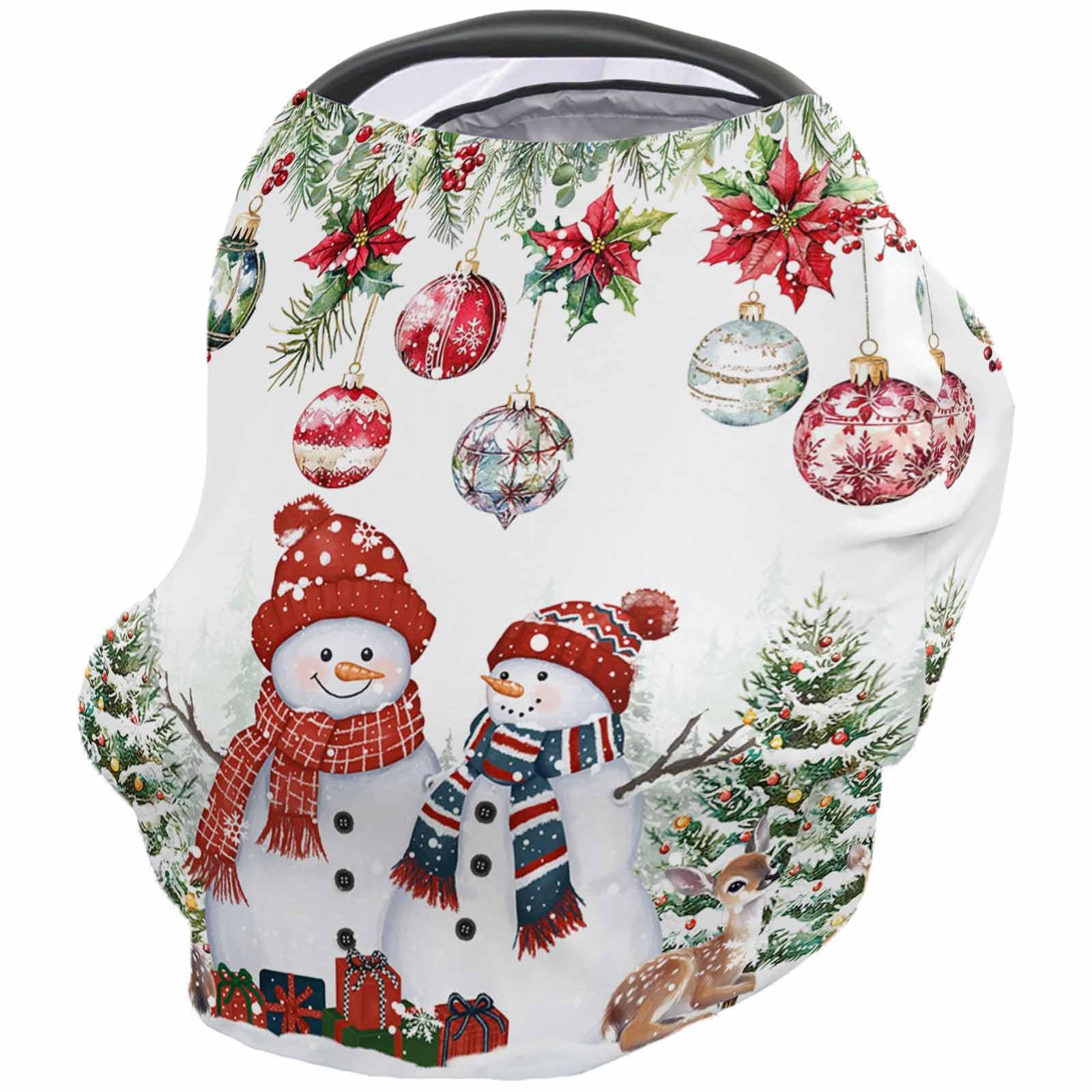 Nursing Cover for Breastfeeding Scarf, Christmas Tree Snowman Ornament Poinsettia Pine Needle Baby Car Covers Super Soft Multi Use for Canopy Shopping Cart Cover Blanket Stroller Cover