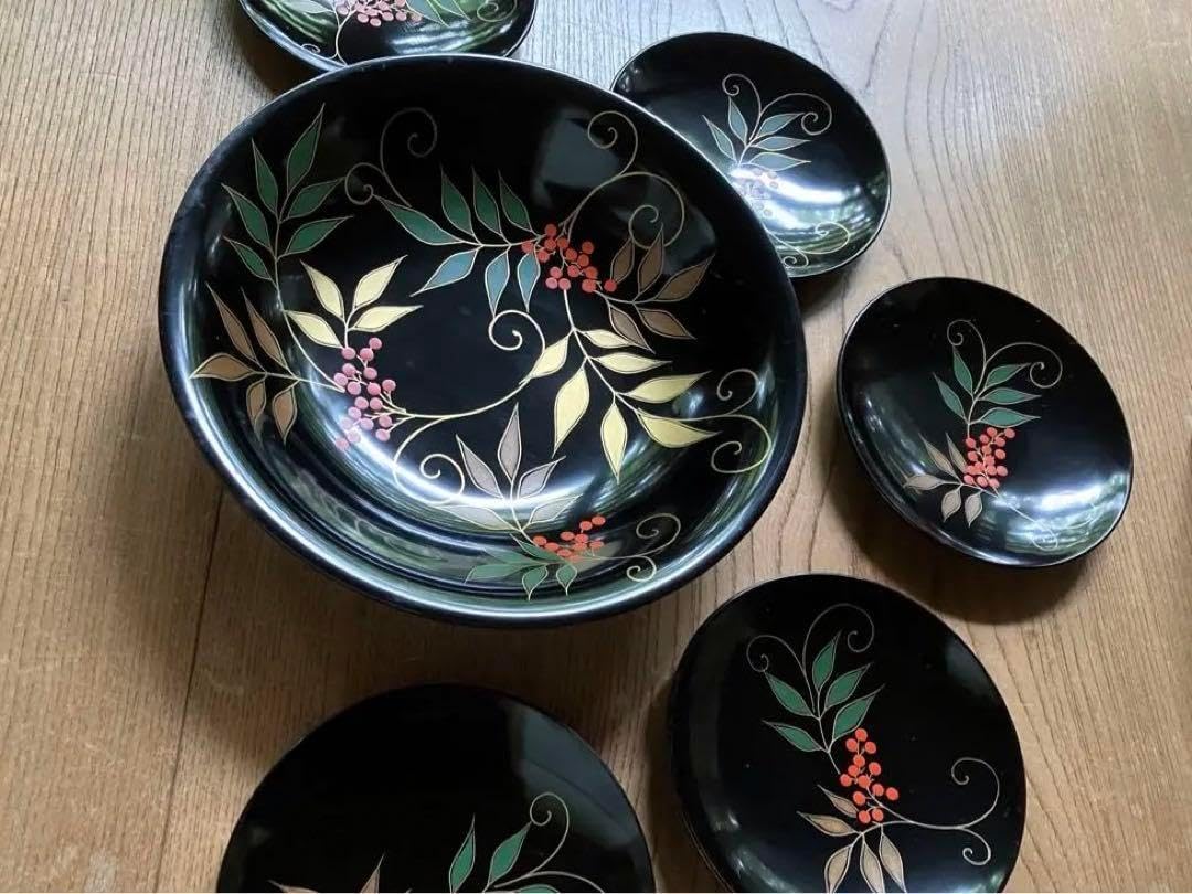 古伊万里 瑠璃に金彩 桔梗形 鉢 大小セット 古伊万里 骨董 和食器 古