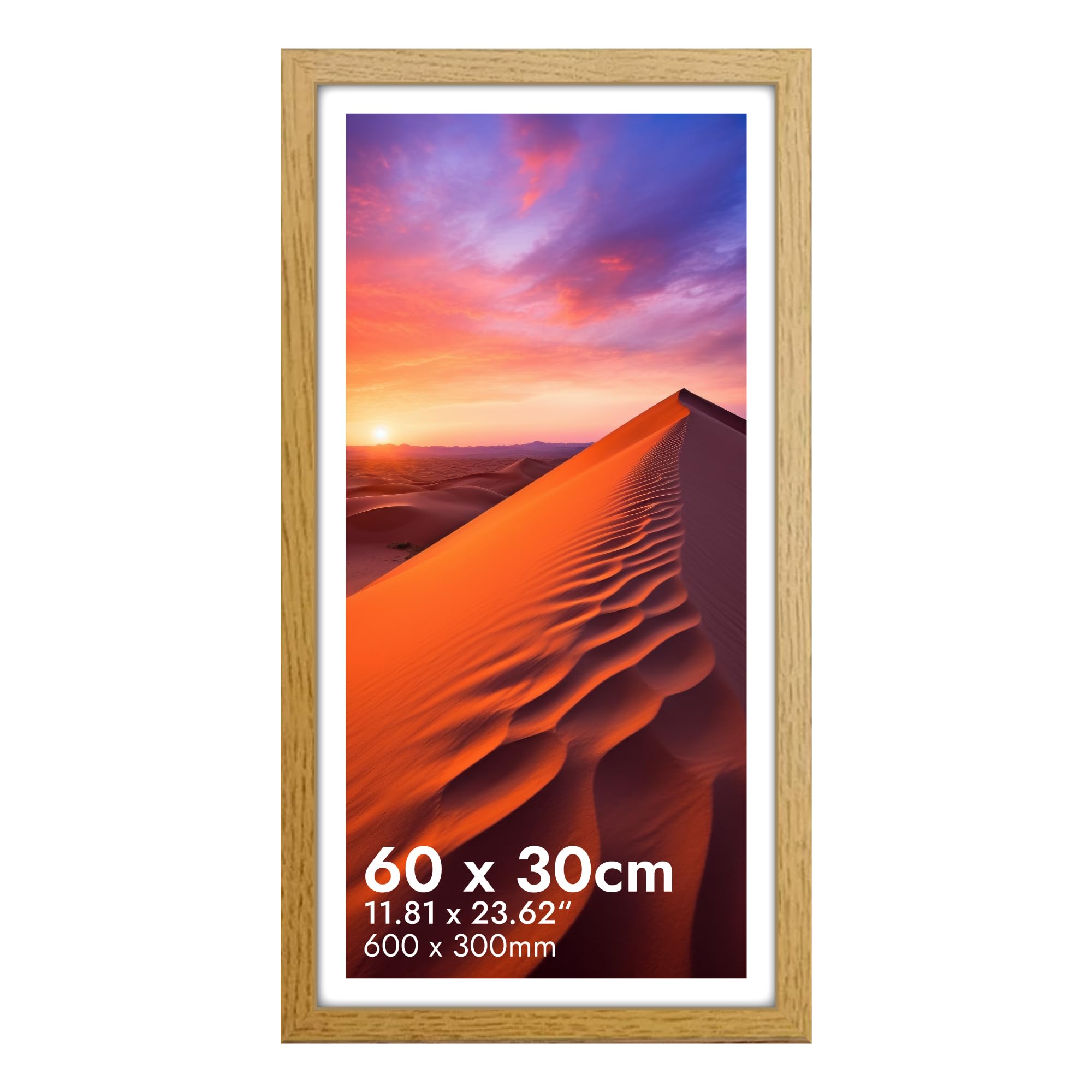 HNK Panaromic Picture Frames 30x60cm Engineered Wood and Plexiglass, Oak Photo Frame 300×600mm Dual Orientation Landscape or Portrait, Picture Frame 60x30cm Wall Hanging Display Photos — image 1