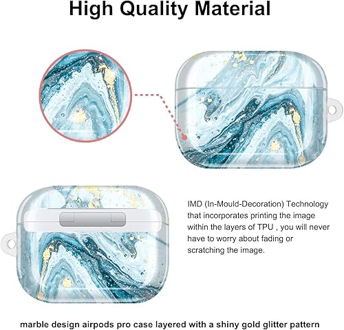 Miniatura 2 de JIAXIUFEN Compatible con AirPods Pro 2019  Airpods Pro de 2 generación, diseño de mármol dorado brillante con purpurina, lindo protector completo de