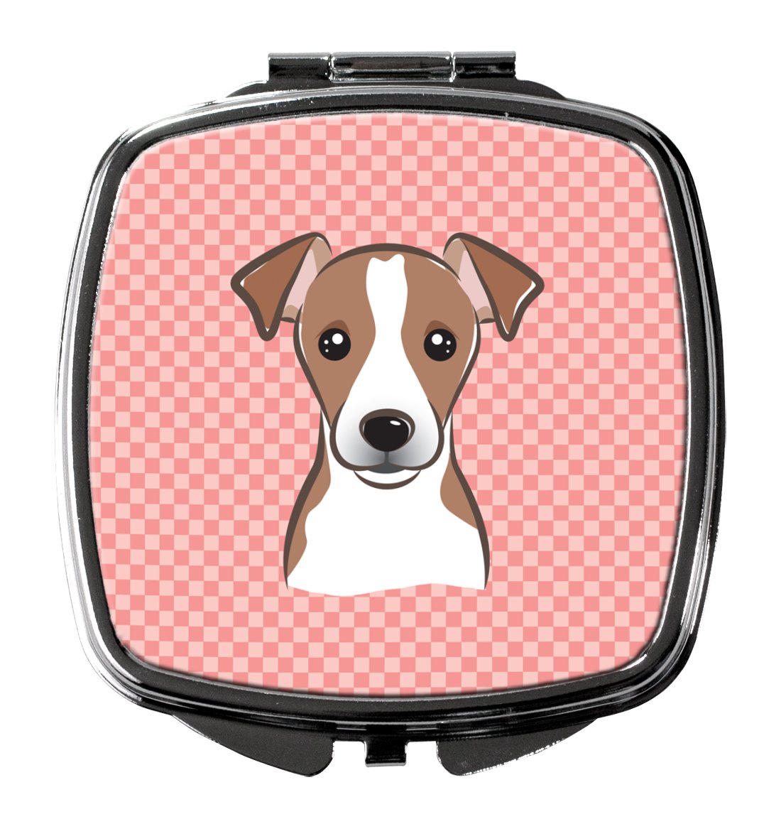Caroline's Treasures BB1260SCM Checkerboard Pink Jack Russell Terrier Compact Mirror Decorative Travel Makeup Mirror for Women Girls Gifts Pocket Makeup Mirror Folding Handheld