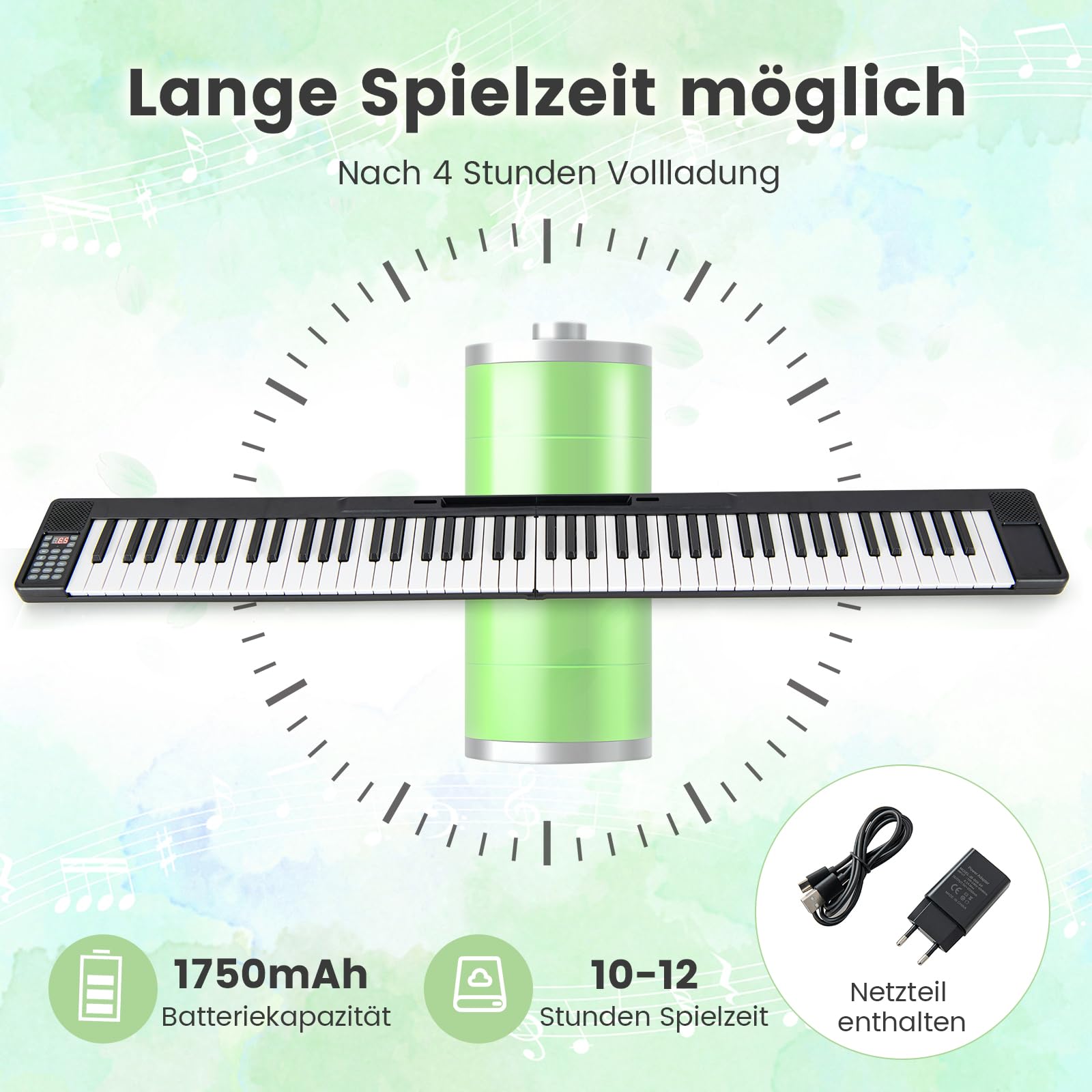 COSTWAY 88 Tastatur Keyboard faltbar, Digital Piano mit MIDI & Bluetooth & 128 Rhythmen & 128 Tönen, Elektronisches Klavier für Kinder, Klaviertastatur mit Tasche, E Piano, Schwarz